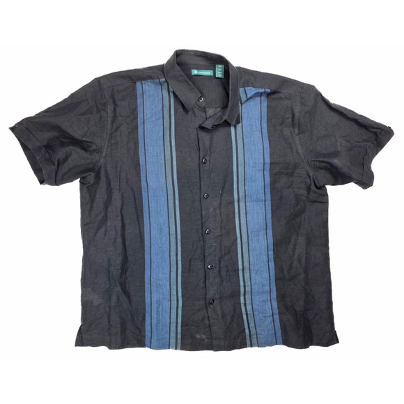 Cubavera Navy Blue Striped Linen Blend Button Short Sleeve Shirt Men's Size 2XL - Picture 1 of 5